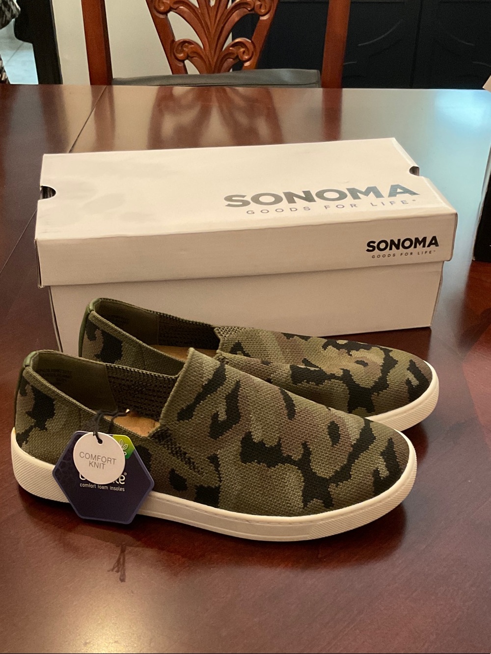 Sonoma Olive Green Camo Slip-On Knit Sneakers for Kids